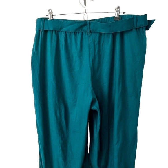 J. Jill Size XL Petite Pants Linen Stretch Belted Cropped Teal Peacock Wide Leg - Picture 5 of 8